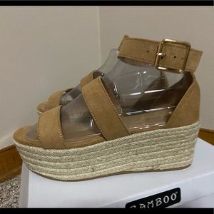 Bamboo Brand Faux Suede Espadrille Wedges Tan Size 7.5